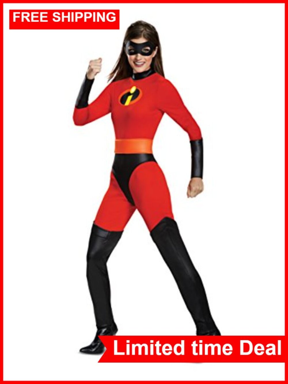 Official Mrs. Incredible Adult Costume Jumpsuit Halloween Cosplay